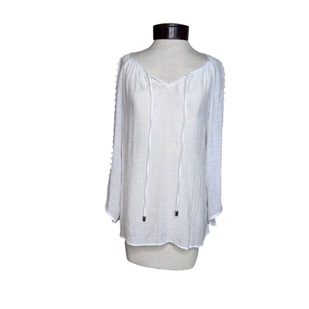 Zac & Rachel White Crochet Sleeves Neckline Self Tie Boho Top size Medium